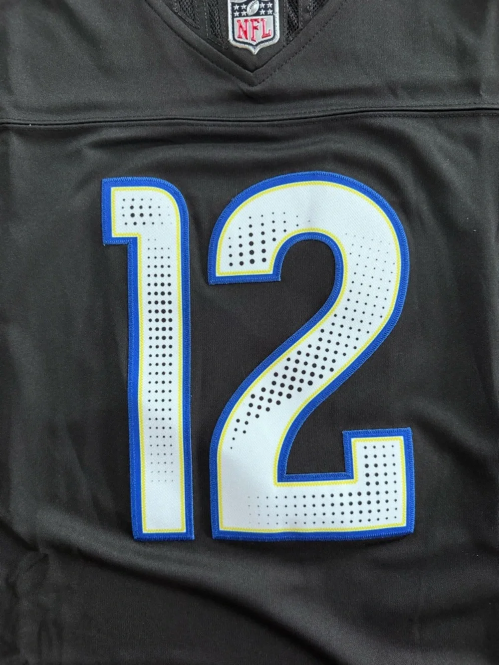Nike Los Angeles Rams Black Jersey with Blue and Yellow Accents #12
